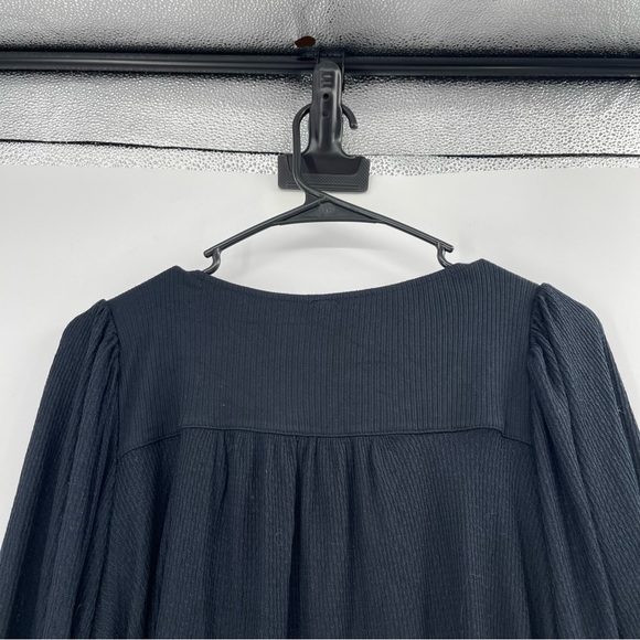Free People Devin Black Balloon Sleeve Henley Oversized Textured Knit Top - Picture 10 of 13
